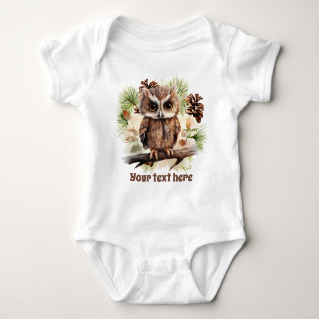niedlicher Zusatz von Text-Wald-Eule unisex Baby Strampler (Vorderseite)