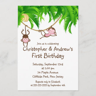 Niedlicher Zwillingsmonster Geburtstagsparty Einla Einladung