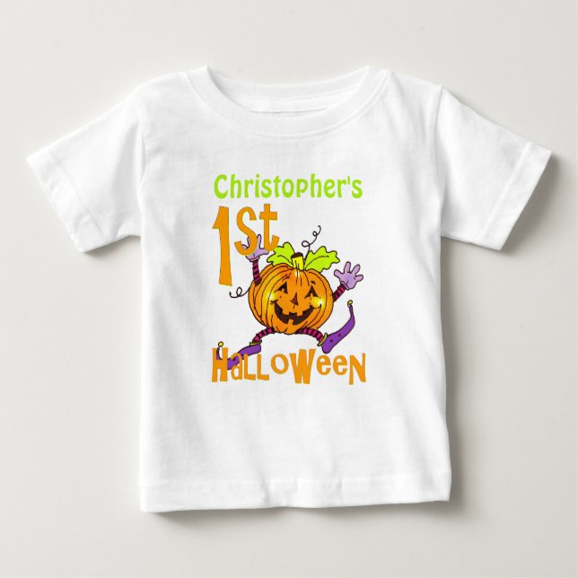 Niedliches 1. Halloween Pumpkin Custom Baby T-shirt (Vorderseite)