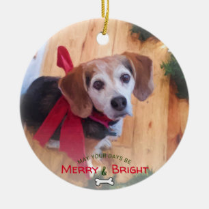 Niedliches 2-seitiges Hunde-Foto Merry and Bright Keramik Ornament