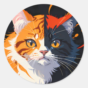 Niedliches 3-farbiges Katzengesicht Runder Aufkleber