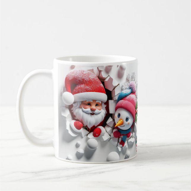 Niedliches 3D-Santa- und Snowman-Design für 2023 Kaffeetasse (Links)