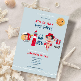 Niedliches 4. July Pool Party Einladung