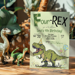 Niedliches 4-REX Funny Dinosaur Junge 4. Geburtsta Einladung