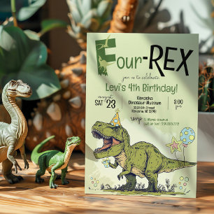 Niedliches 4-REX Funny Dinosaur Junge 4. Geburtsta Einladung