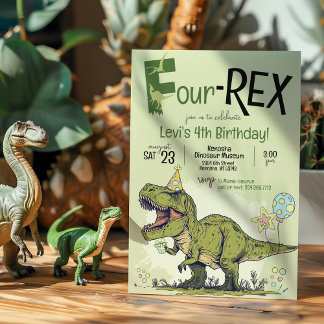 Niedliches 4-REX Funny Dinosaur Junge 4. Geburtsta Einladung