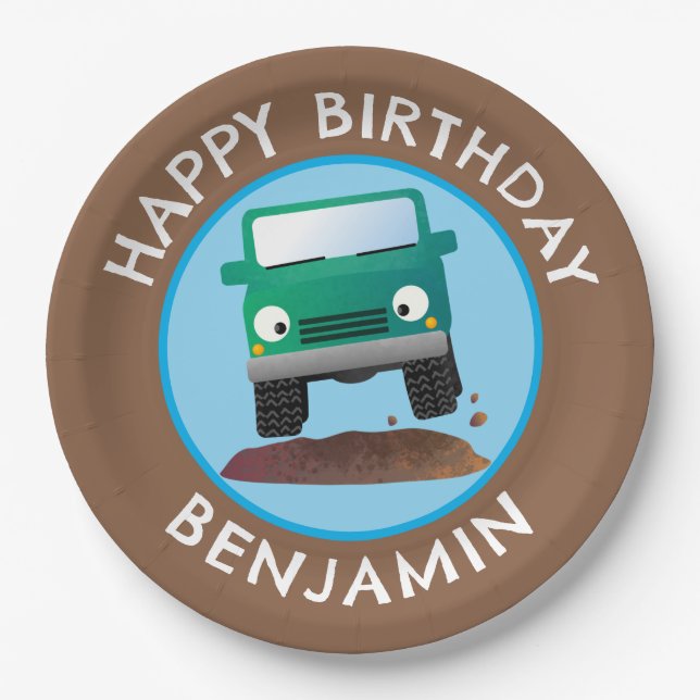 Niedliches 4X4 Cartoon für Geländefahrzeuge person Pappteller (Vorderseite)