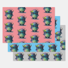 Niedliches, aber Beängstigendes Cartoon-Monsterdes Geschenkpapier Set