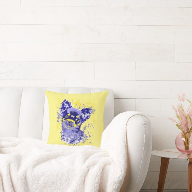 Niedliches Abstraktes Blaues Chihuahua-Kissen Kissen (Liege)