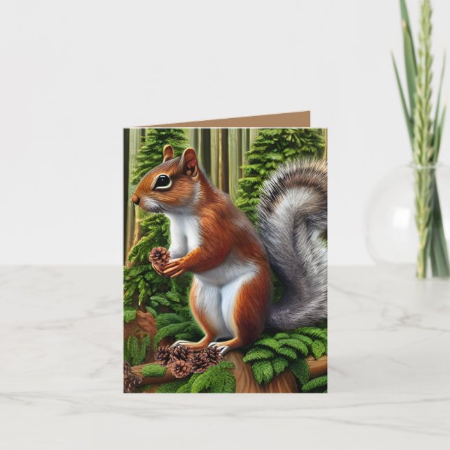 Niedliches Abstraktes Eichhörnchen mit Pinecones Dankeskarte (Vorderseite)