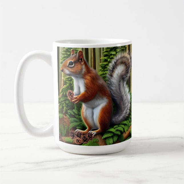 Niedliches Abstraktes Eichhörnchen mit Pinecones Kaffeetasse (Links)
