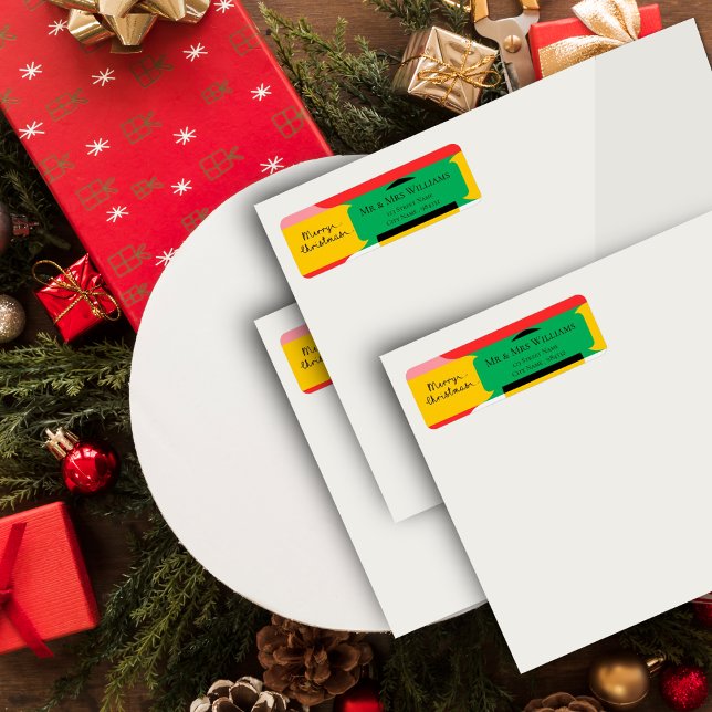 Niedliches Abstraktes geometrisches Muster Frohe W (Cute Abstract Geometric Pattern Merry Christmas Label)