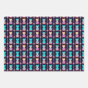Niedliches Abstraktes Mädchen mit Hörnermuster Geschenkpapier Set