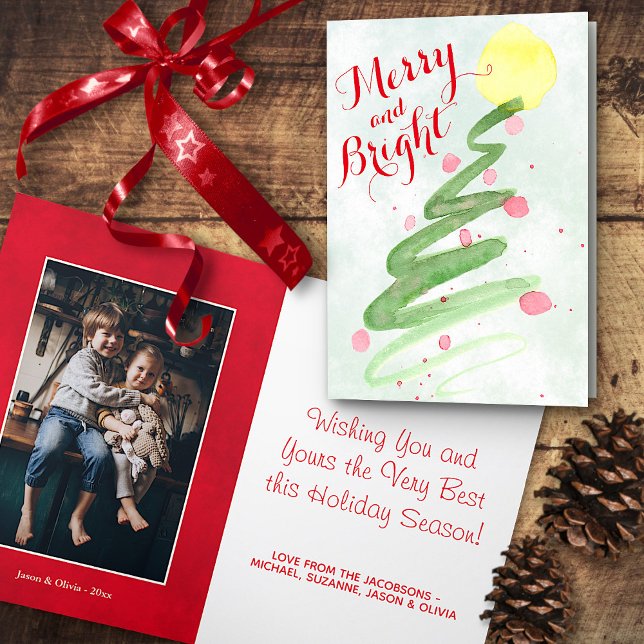 Niedliches Abstraktes Weihnachtsbaum-Foto Feiertagskarte (In Situ Front/Inside)