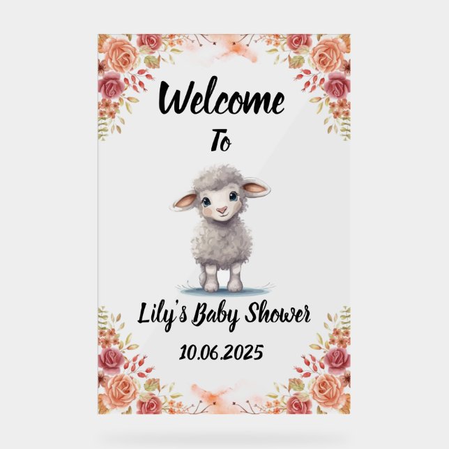 Niedliches Acryl Baby Duschschild für Lamm. Acrylschild (Vorderseite)