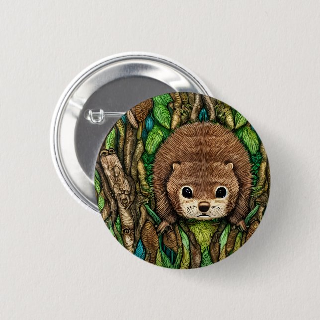 Niedliches Adorable Kleine Baby Beaver Button (Vorne & Hinten)
