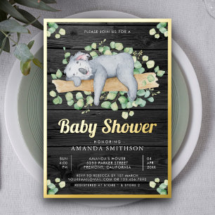 Niedliches Adorable Schlafen Koala Wood Baby Dusch Folieneinladung