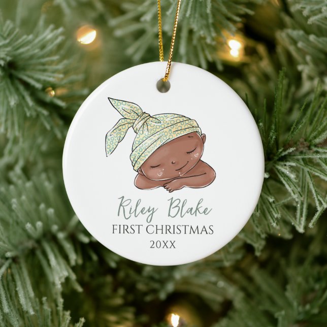 Niedliches Afrikanisches Baby - Erste Weihnachtsfe Keramik Ornament (Baum)