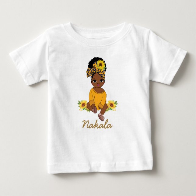 Niedliches Afrikanisches Baby-Mädchen Sonnenblume Baby T-shirt (Vorderseite)