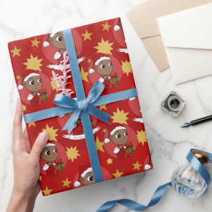 Niedliches Afroamerikanisches Baby mit Weihnachtsm Geschenkpapier