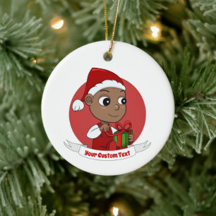 Niedliches Afroamerikanisches Baby mit Weihnachtsm Keramik Ornament