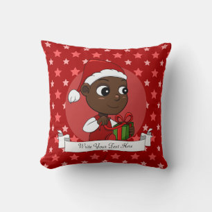 Niedliches afroamerikanisches Baby mit Weihnachtsm Kissen