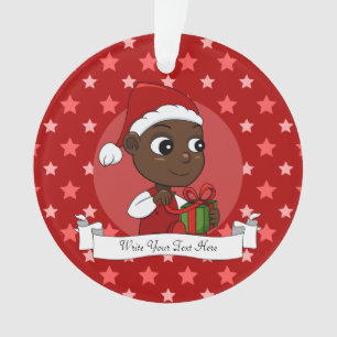 Niedliches afroamerikanisches Baby mit Weihnachtsm Ornament
