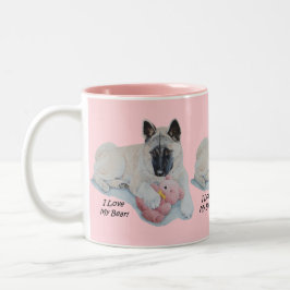 niedliches Akita, das rosa Teddybärn-Hundeporträt Zweifarbige Tasse