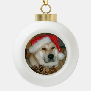 Niedliches Akita in der roten Weihnachtsmannmütze Keramik Kugel-Ornament