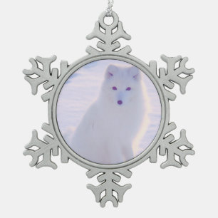 Niedliches Alaska Arctic Winter Fox Foto entwickel Schneeflocken Zinn-Ornament