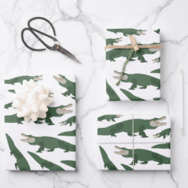 Niedliches Alligator-Krokodil-Muster Geschenkpapier Set