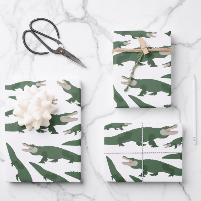 Niedliches Alligator-Krokodil-Muster Geschenkpapier Set (Vorderseite)