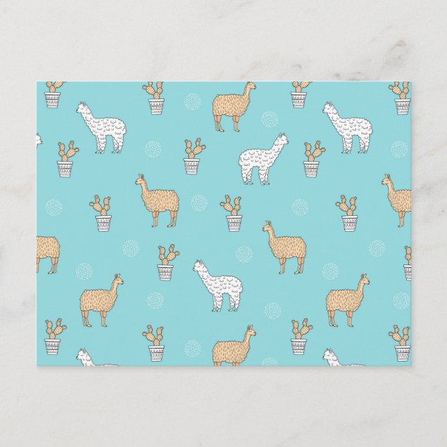 Niedliches Alpaca Llama Cactus Pattern Postkarte (Vorderseite)