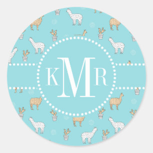 Niedliches Alpaca Llama Cactus Pattern Runder Aufkleber