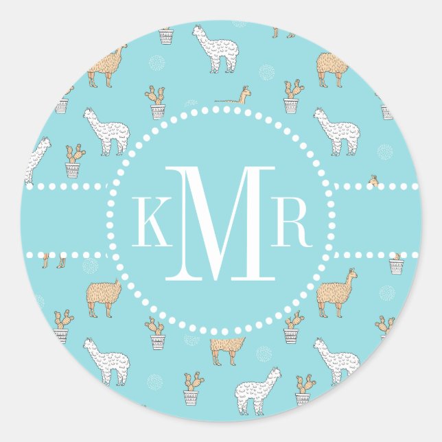 Niedliches Alpaca Llama Cactus Pattern Runder Aufkleber (Vorderseite)