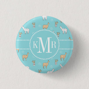Niedliches Alpaca-Llama-Kakteen-Muster Button