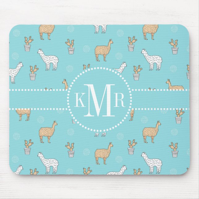 Niedliches Alpaca-Llama-Kakteen-Muster Mousepad (Vorne)