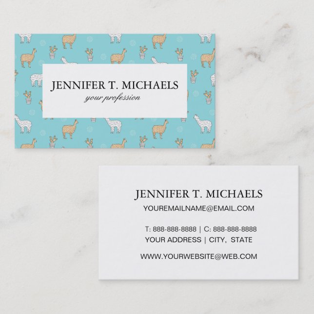 Niedliches Alpaca-Llama-Kakteen-Muster Visitenkarte (Vorne/Hinten)