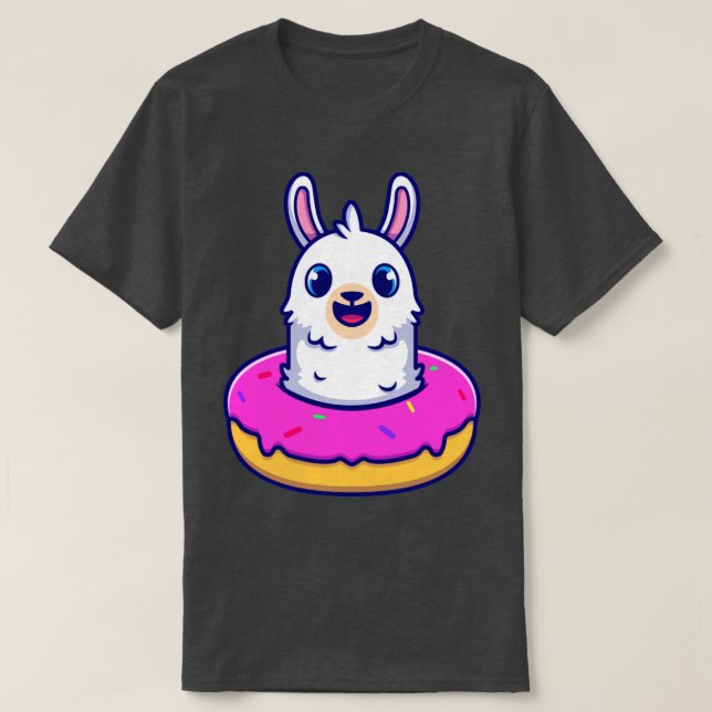 Niedliches Alpaca mit Doughnut Cartoon T-Shirt (Design vorne)