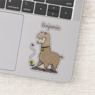 Niedliches Alpaca mit Schmetterling-Cartoon Aufkleber