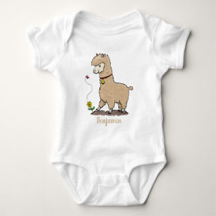 Niedliches Alpaca mit Schmetterling-Cartoon Baby Strampler