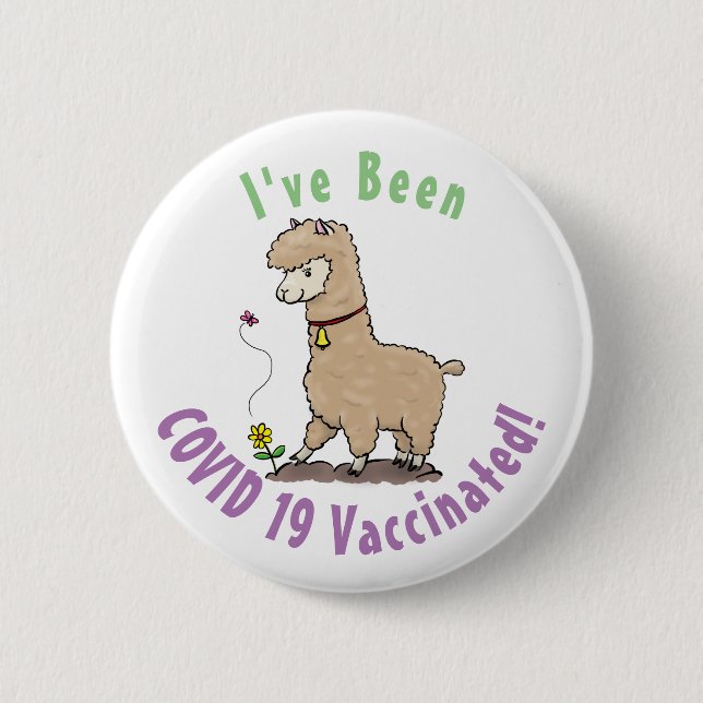 Niedliches Alpaca mit Schmetterling-Cartoon Button (Vorderseite)