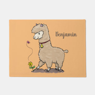 Niedliches Alpaca mit Schmetterling-Cartoon Fußmatte