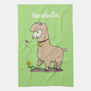 Niedliches Alpaca mit Schmetterling-Cartoon Geschirrtuch