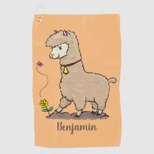 Niedliches Alpaca mit Schmetterling-Cartoon Golfhandtuch