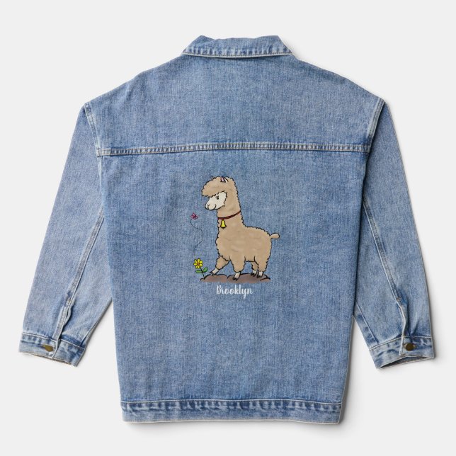 Niedliches Alpaca mit Schmetterling-Cartoon Jeansjacke (Rückseite)