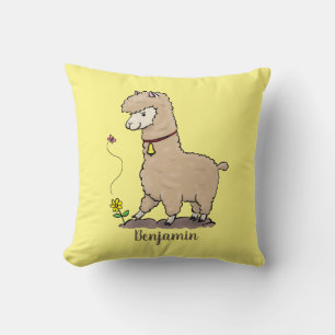 Niedliches Alpaca mit Schmetterling-Cartoon Kissen