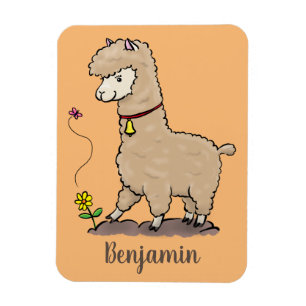 Niedliches Alpaca mit Schmetterling-Cartoon Magnet