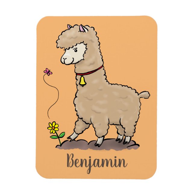 Niedliches Alpaca mit Schmetterling-Cartoon Magnet (Vertikal)