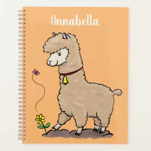 Niedliches Alpaca mit Schmetterling-Cartoon Planer